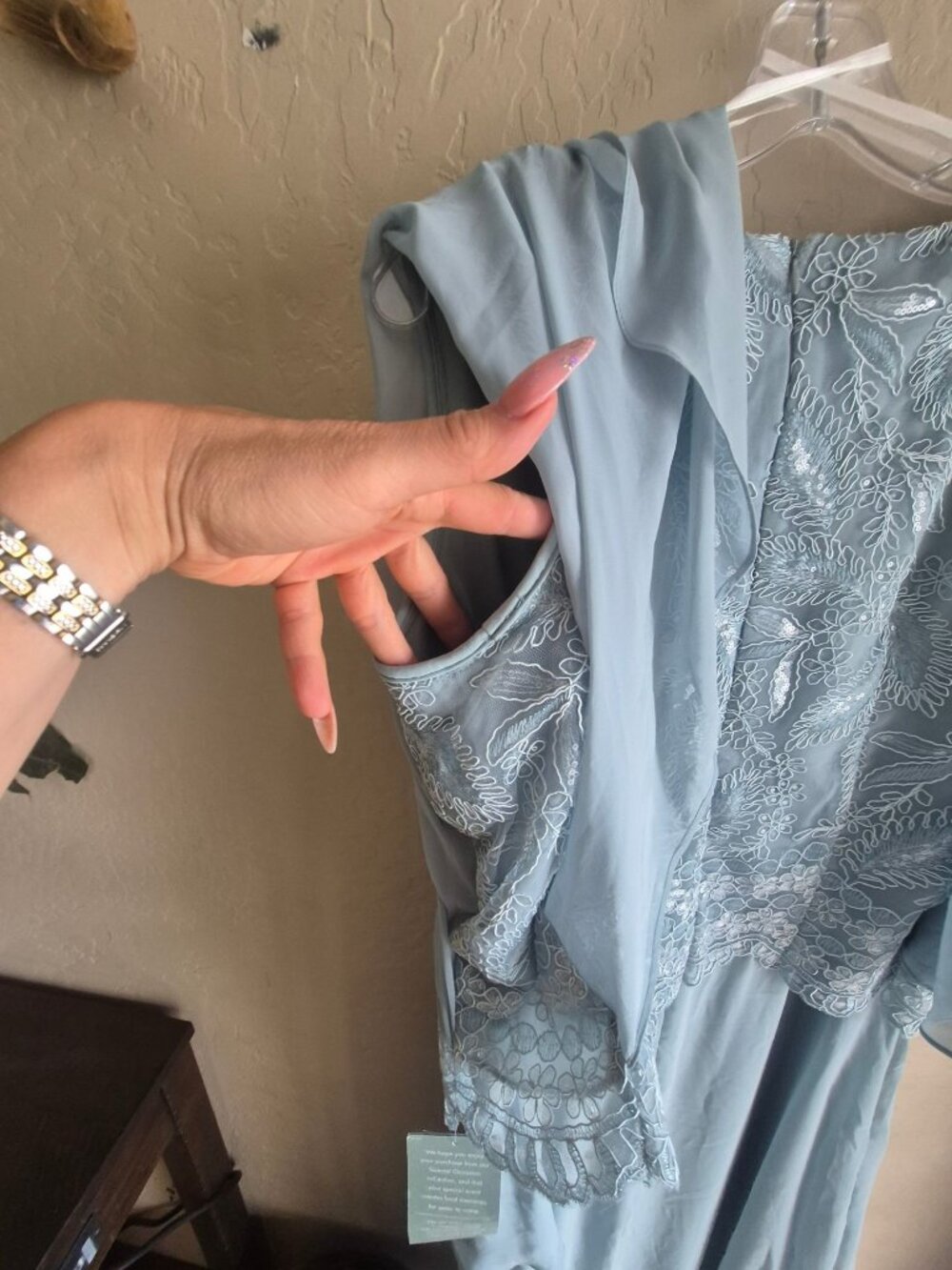 Light Blue Maya Brooke Embroidered Layered Dress Size 14 NWT - Picture 5 of 10